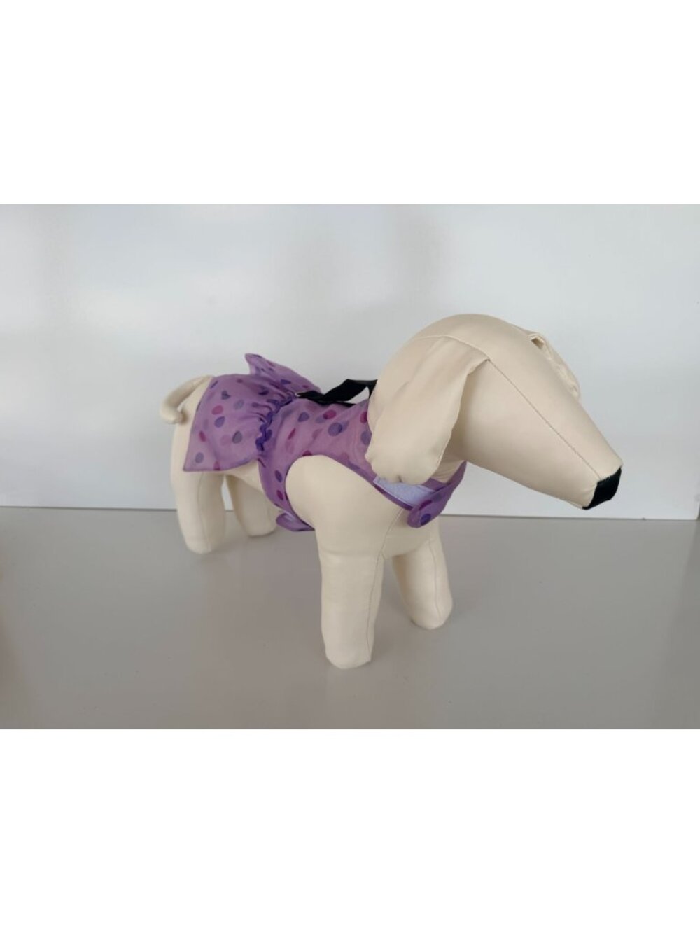 Handmade Small Dog Adjustable Dress Outfit w Harness Purple Polka Dot Tulle Skir - Picture 3 of 5